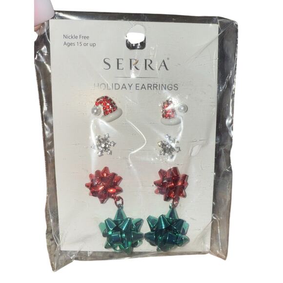 Serra Holiday Earrings – Santa Hat, Snowflake & Gift Bow Set (3 Pairs, NWT) - Picture 1 of 3